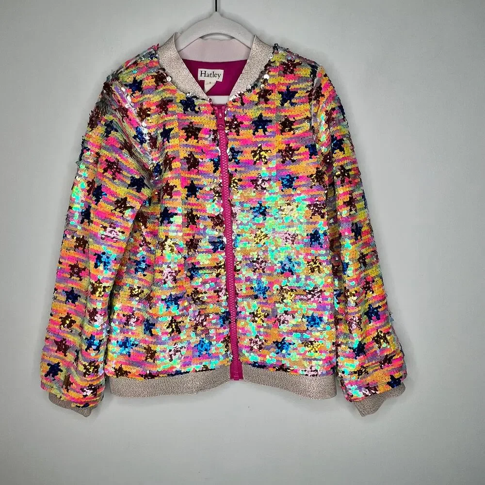 Hatley Star Party Sequin Bomber Jacket Girls Size 6